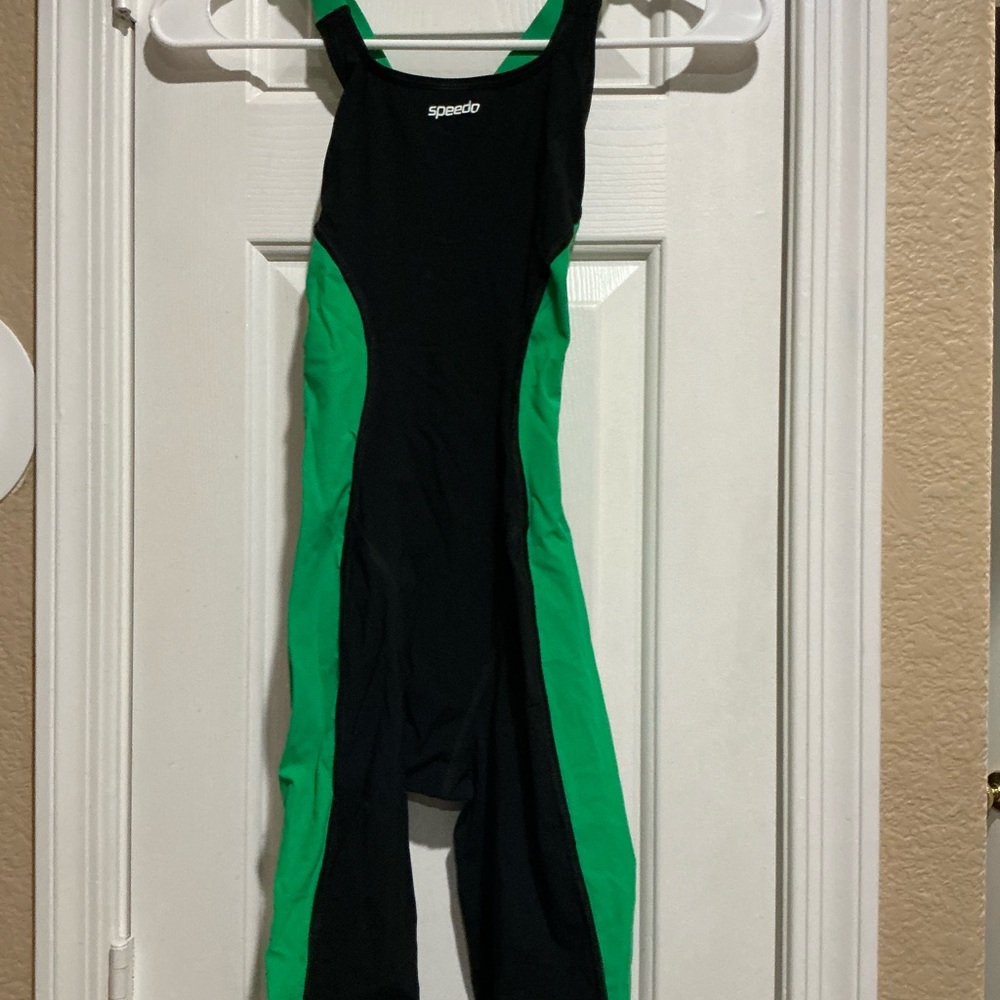 Green and black speedo kneeskin swimsuit